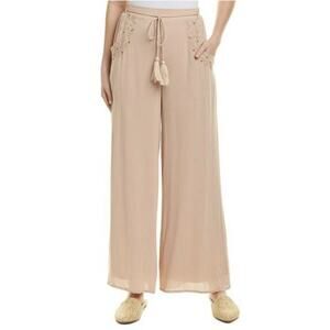 NWT Sage the Label Women's Wide Leg Embroidered Pants Tan Size Small Minimalist